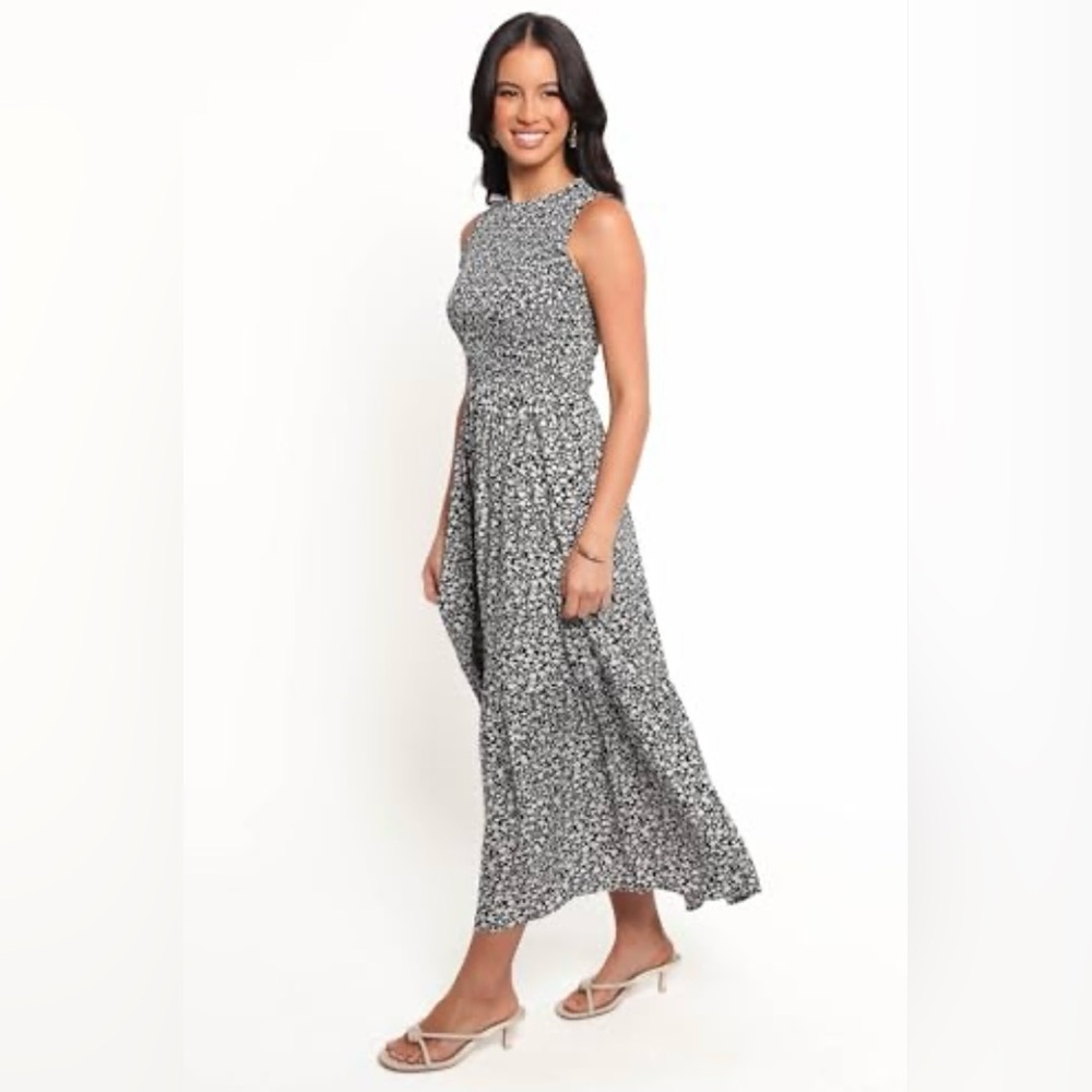 Anne Klein Black Lily A-Line Patterned Midi Dress Size 8 M/L NWT